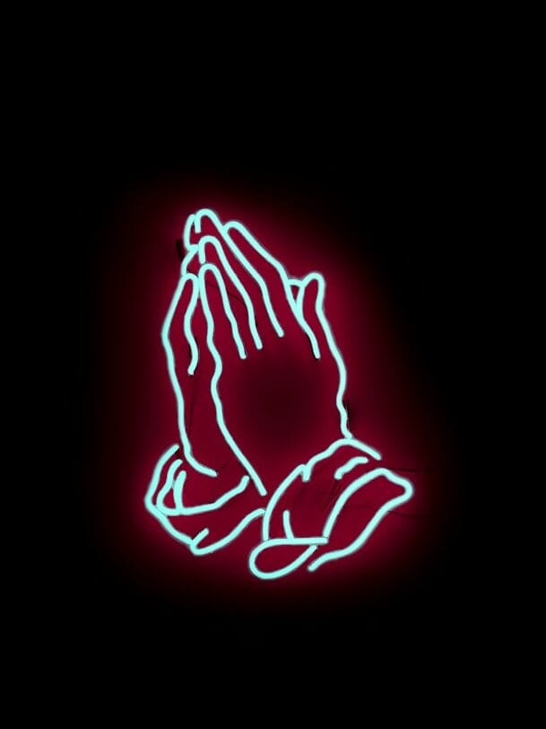 praying hand neon signage